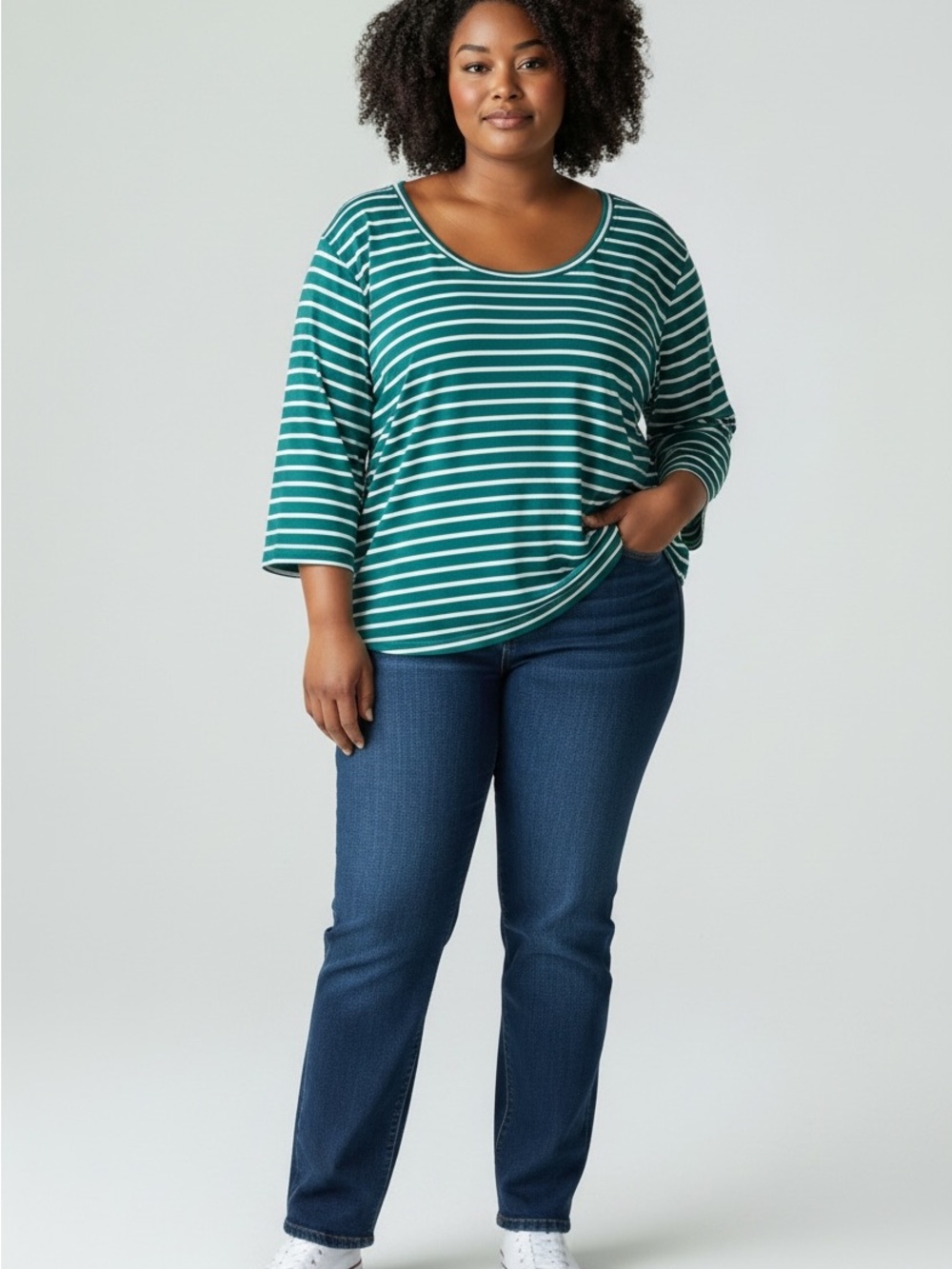 PENNINGTONS plus size  Women’s Teal Stripe Scoop Neck Top size 2X